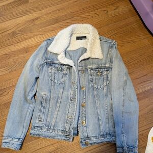 Light Blue Denim Jacket with White Sherpa Collar
